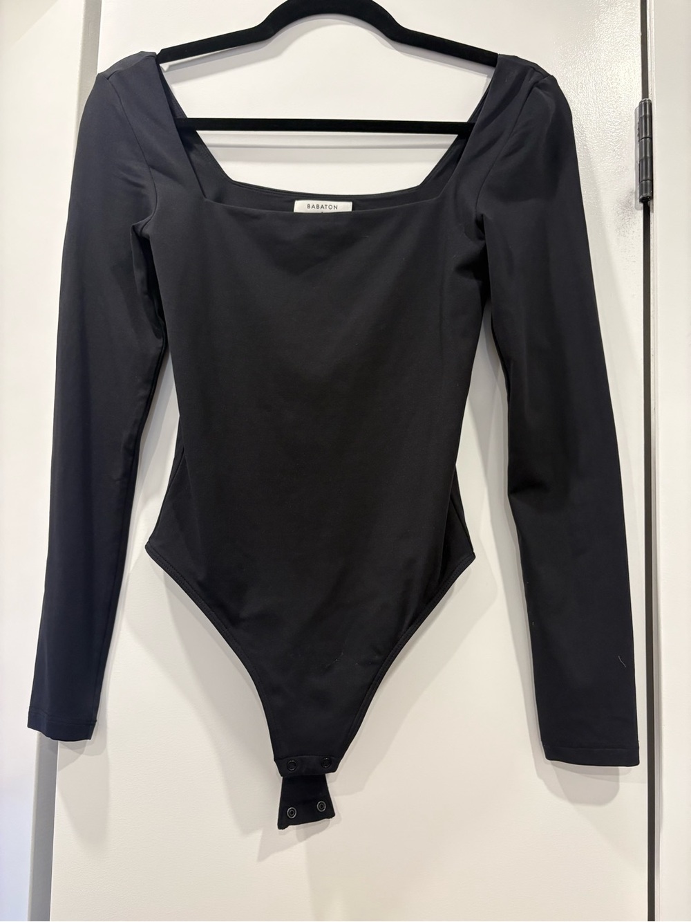 Aritzia Babaton Black Long-Sleeve Square Neck Bodysuit